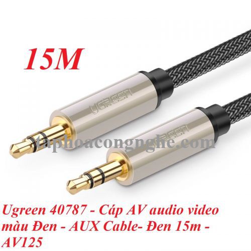 Ugreen 40787 15M màu Đen Cáp âm thanh 2 đầu 3.5mm dương đầu bọc kim loại cao cấp AV125 30040787